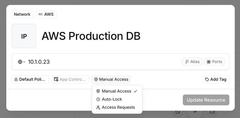 Access Request settings on a Resource showing the access period and approval method options