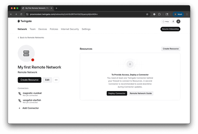 Selected Network Screen