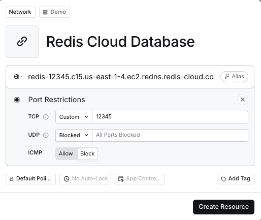 Twingate Resource for Redis Cloud Database