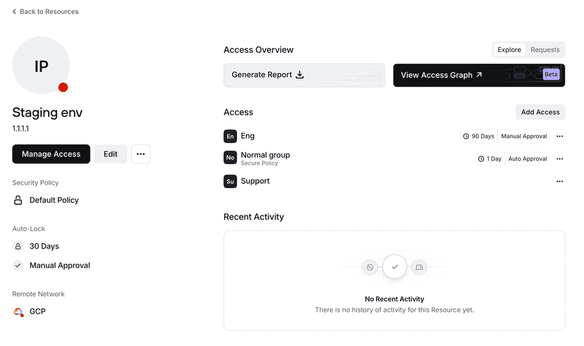 Auto-lock duration configured at the Resource level, applying to all users with access