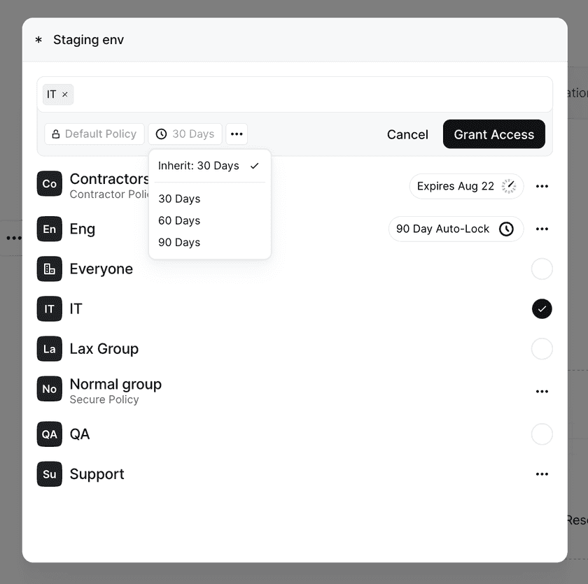 Adding a Group to a Resource with an auto-lock duration specified for the Group's access