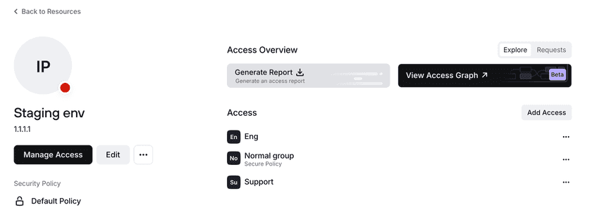 Downloading an access summary report from a Resource page