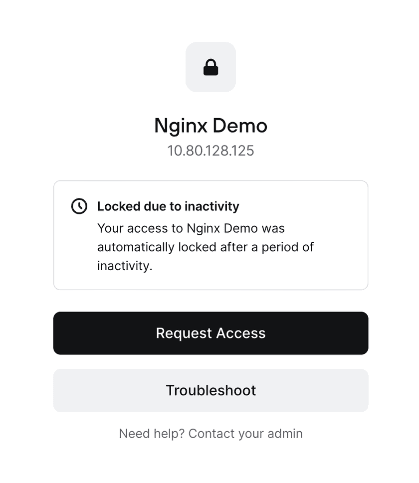 The block page that locked-out users see, where they can submit a request with a reason for access