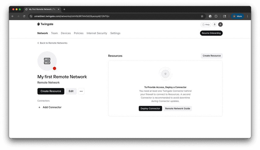 Selected Network Screen
