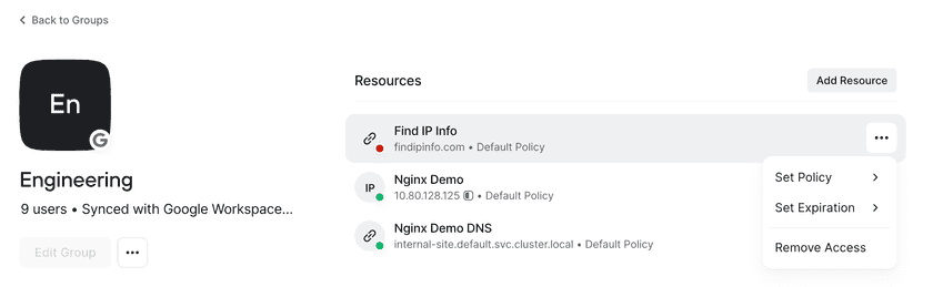 Setting expiration times for specific Resources from a Group's detail page