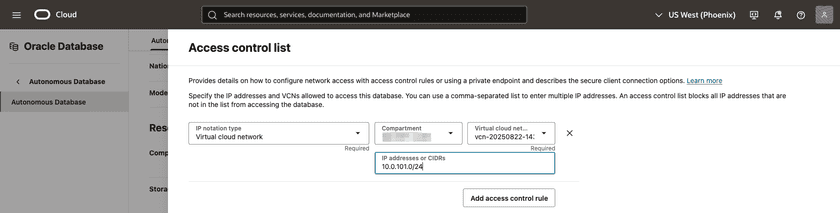 Oracle Autonomous Access Control List