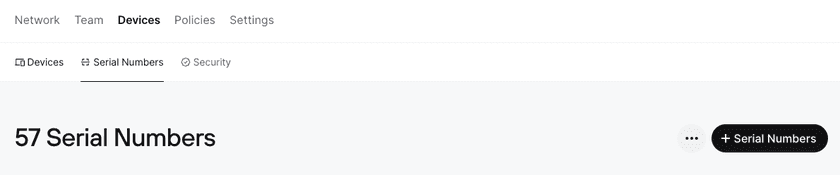 The Serial Numbers tab showing uploaded serial numbers