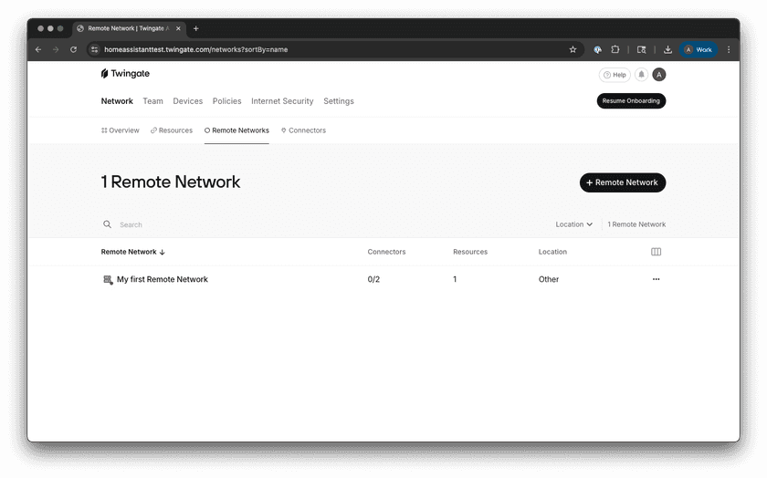 Remote Networks Screen