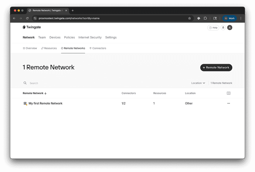 Remote Networks Screen