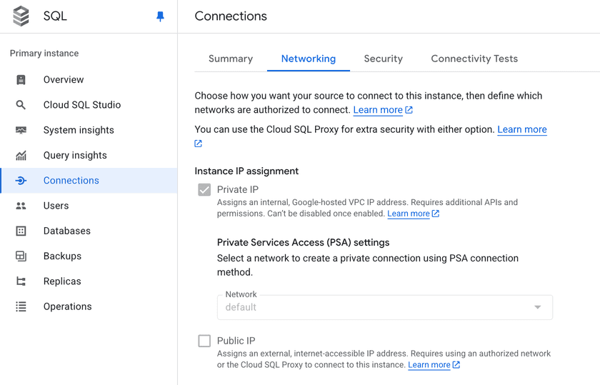 Setting Networking to Private IP Address