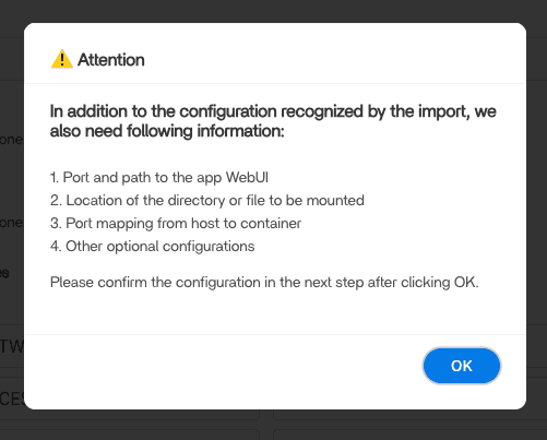 Config Warning Popup