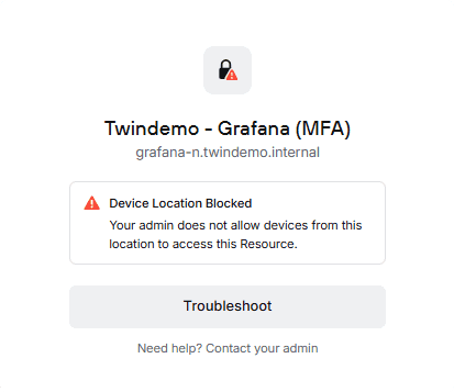 The block page shown when a device is blocked due to geoblocking