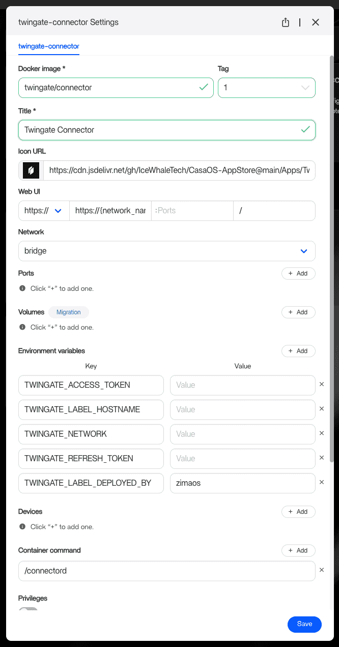 Settings Dropdown
