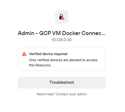 A blocked device message shown when the device does not meet policy requirements
