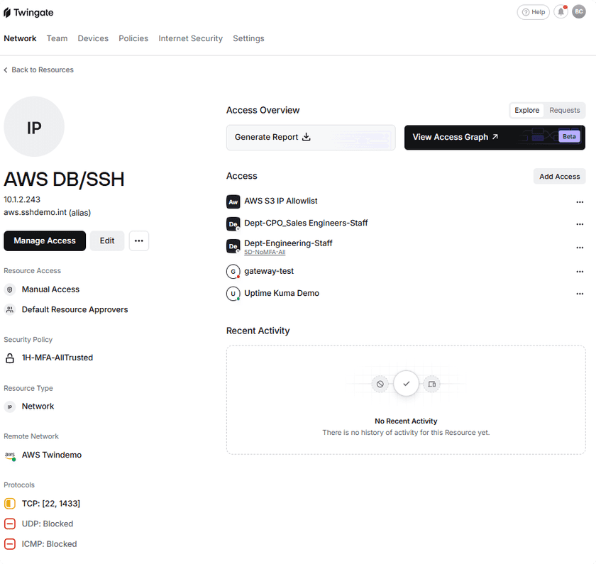 A Resource detail page showing the assigned policy and per-Group policy overrides