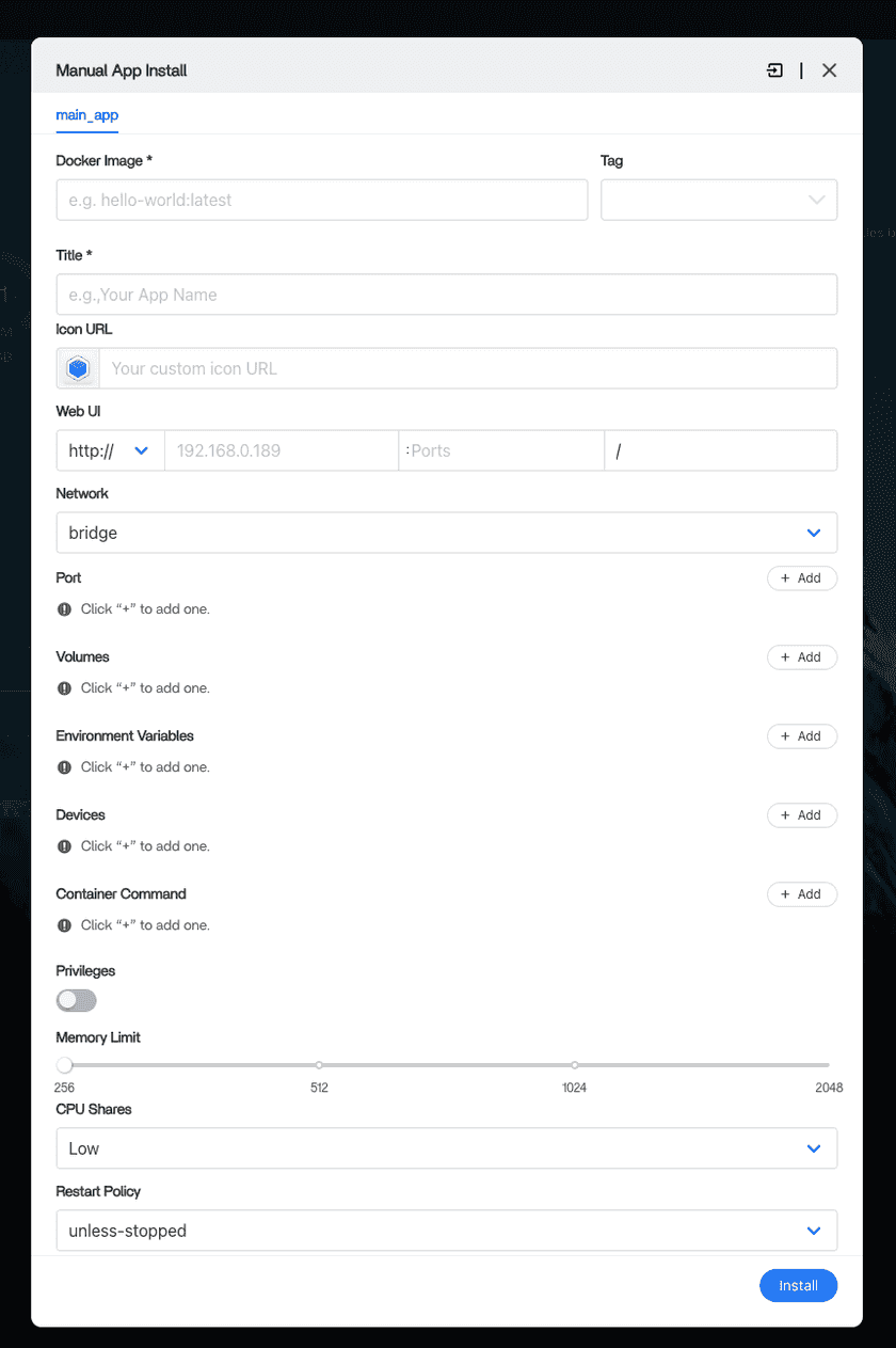 Manual App Install Screen