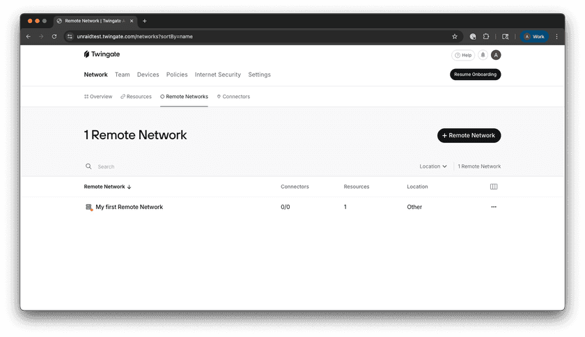 Remote Networks Screen