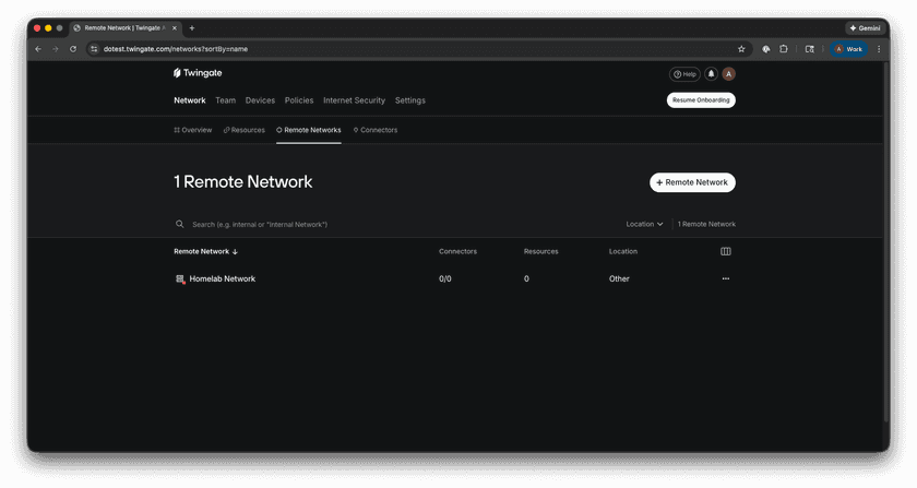 Remote Networks Screen