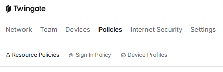 The Policies tab in the Admin Console showing the Resource Policies, Sign In Policy, and Device Profiles tabs