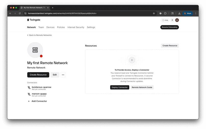 Selected Network Screen