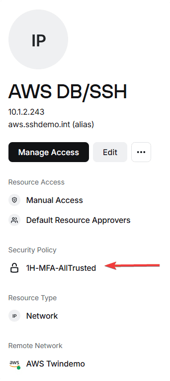 A Resource detail page showing the assigned Resource Policy
